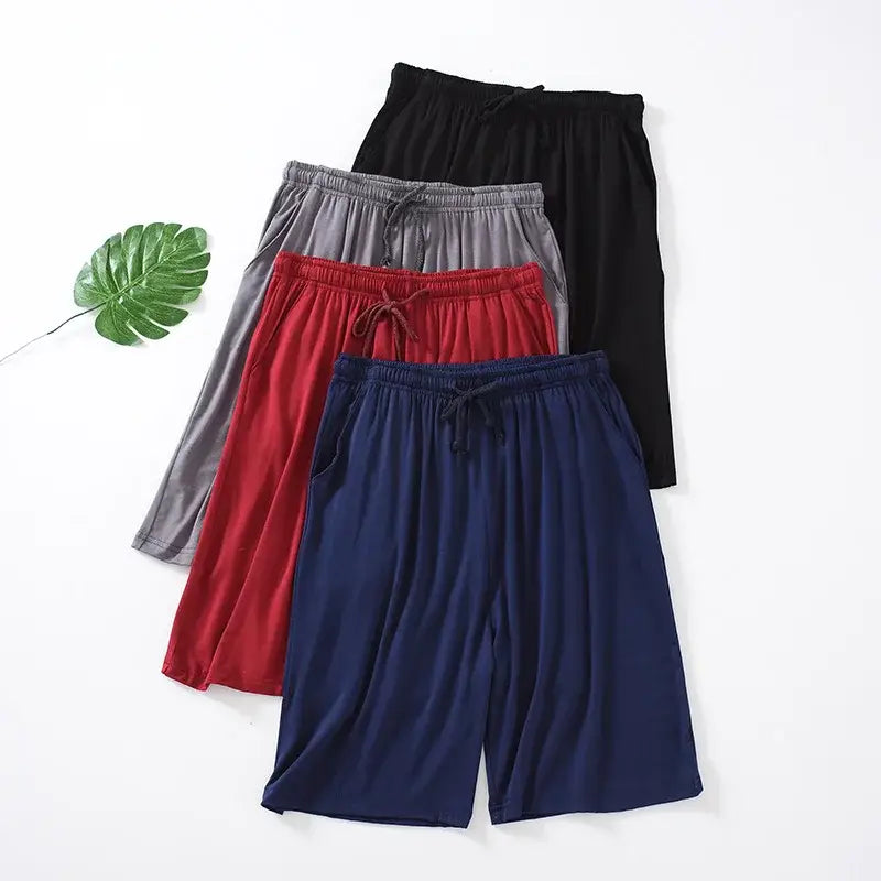 Dunkelblaue Herren-Modal-Cotton-Loungewear-Shorts mit elastischem Bund und Kordelzug für bequeme Freizeitkleidung.