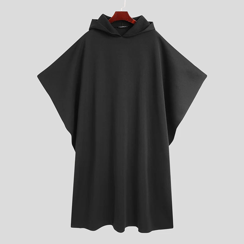INCERUN Fashion Men Cloak Coats Solid Color Loose Hooded Streetwear 2025 Men Long Style Trench Windproof Winter Cape Jackets Men
