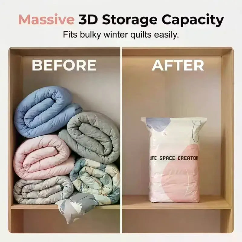 New Vacuum Storage Bags Vacuum Compression Bag Space Saving Pumpless Vacuum Storage Bags Waterproof Reusable Organizer