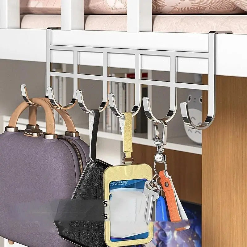 râtelier de rangement en métal argenté à 6 crochets, à suspendre derrière la porte, avec des crochets incurvés pour suspendre de petits articles tels que des sacs et des clés