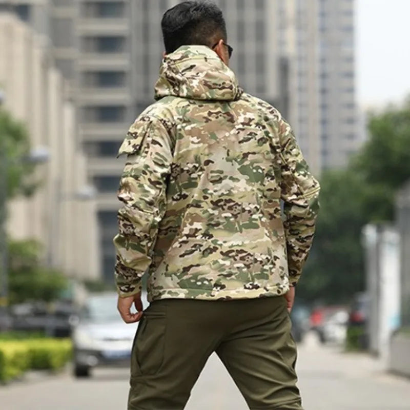 Men's Tactical Jacket Winter Snow Ski Jacket Water Resistant Softshell Fleece Lined Coats Multi-Pockets Military Outdoor Hoodie
