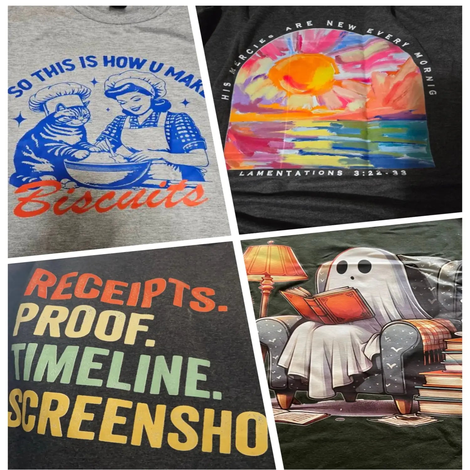 Gray cotton Seaquest Dsv vintage graphic t-shirt featuring a blue and orange illustration of a cat chef and a human chef mixing biscuits.