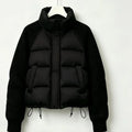 Winter New Women Down Cotton Parkas Jacket Cable Knit Sleeve Spliced Stand Collar Thick Warm Short Coat Petite Ladies Outerwear