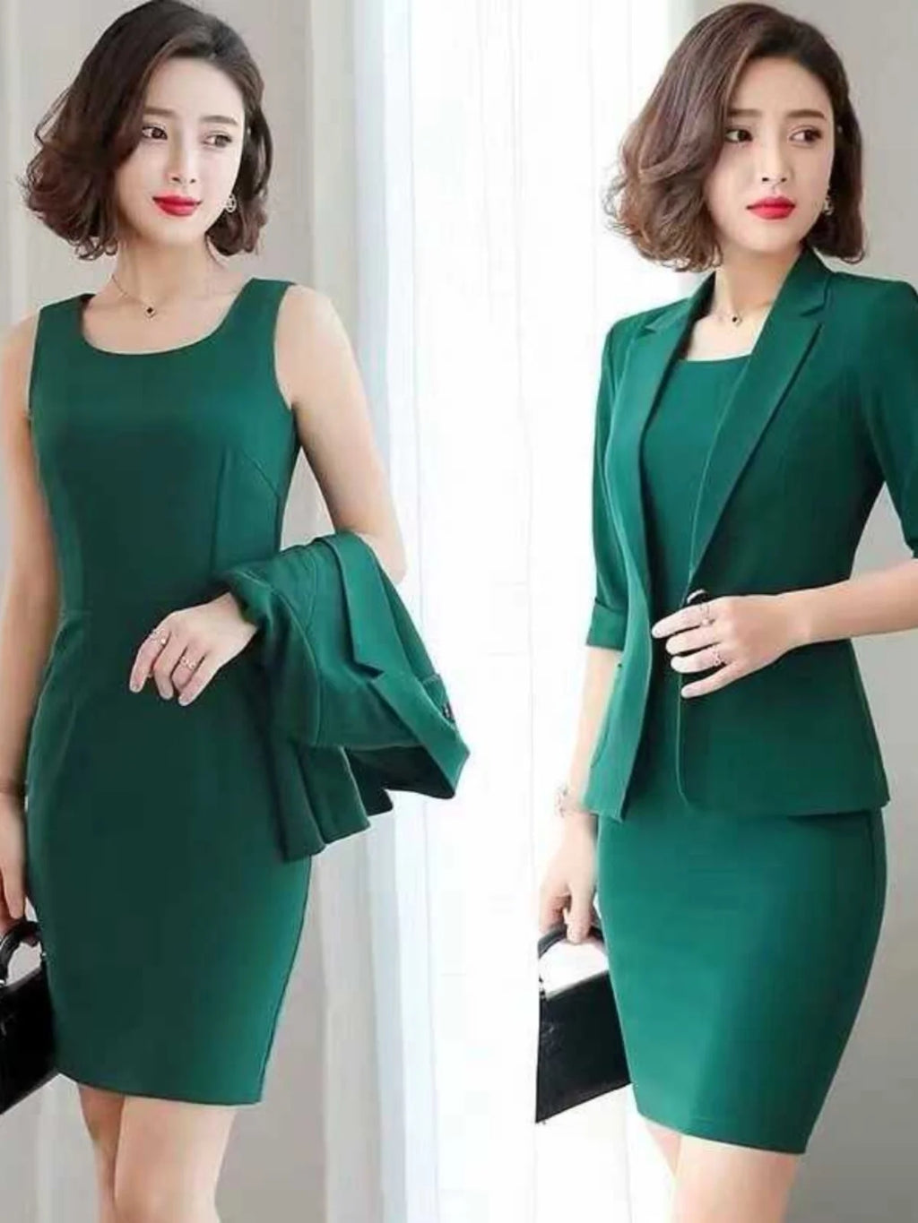 plus Size Professional Suit Dress Korean Style High Waist Slim Fit Workwear Two Piece Set Spring Autumn Seasonal Fashion