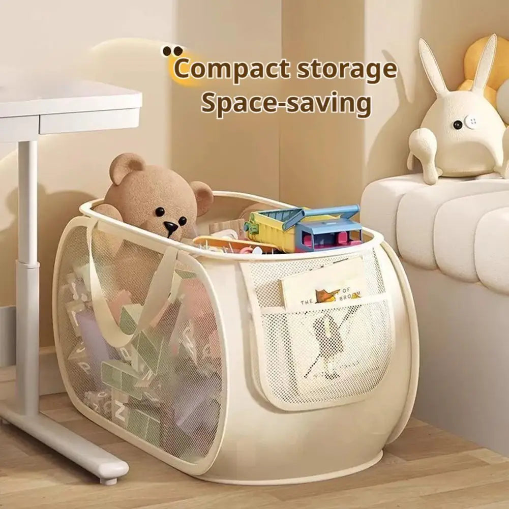 Large Capacity Toy Storage Basket Transparent Fabric Organizer with Divided Compartments Ideal for Living Bedroom Organization