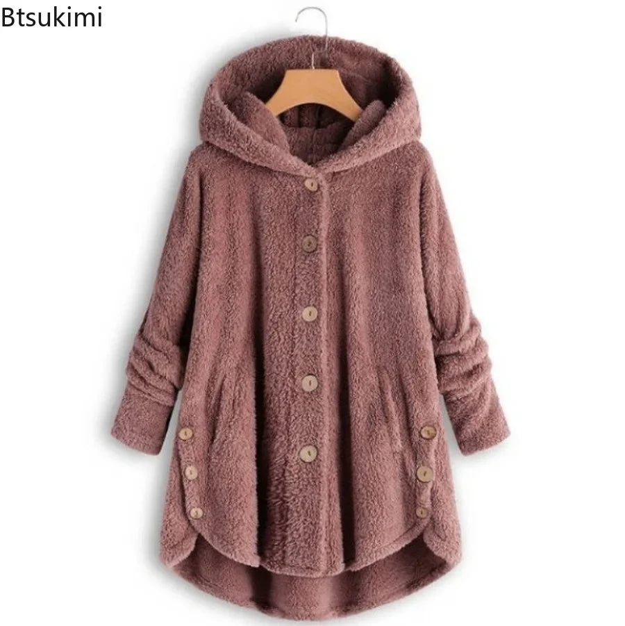 Autumn Winter Women's Warm Coats Fashion Plush Jackets Loose Casual Irregular Long Sleeve Hooded Windproof Jackets Women Outwear