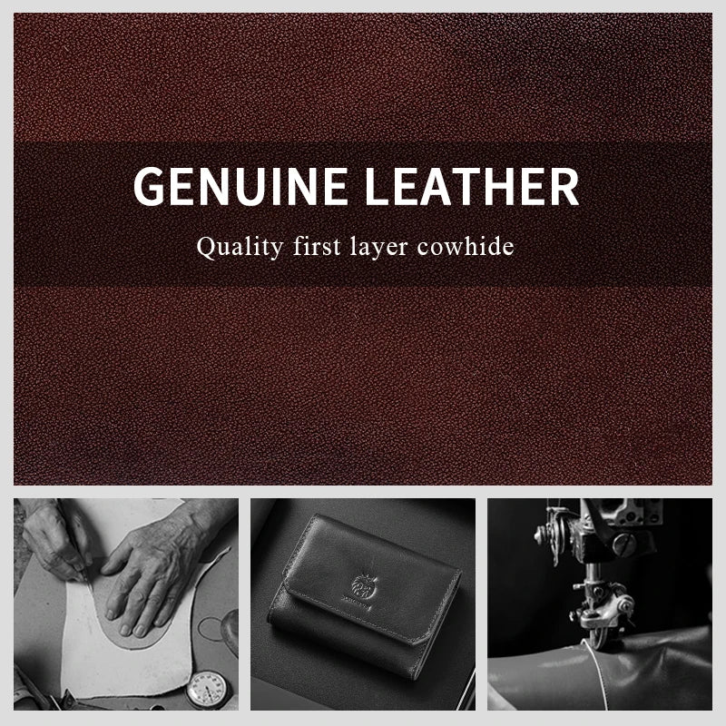 Genuine Leather Wallet for Men Minimalist Tri-Fold Purse with RFID Protection  Zipper Coin Pocket  Credit Card Slots