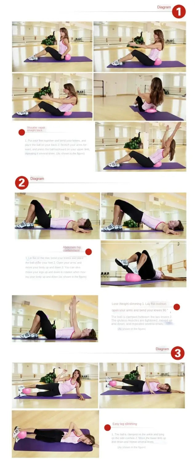 purple yoga mat displayed alongside a 25cm explosion proof pilates ball for core fitness exercises