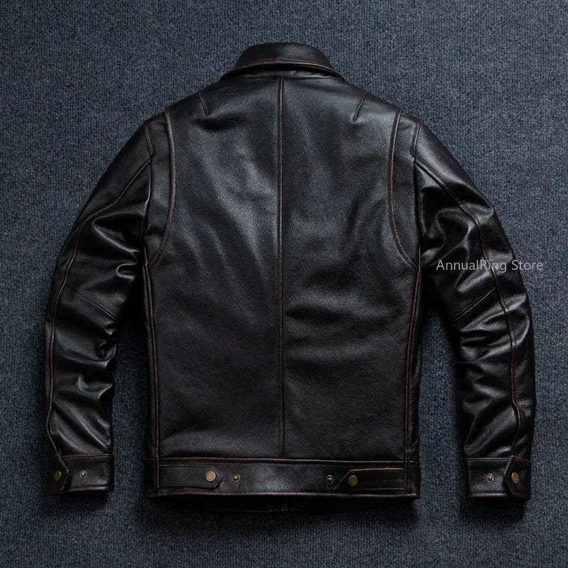 1930s Tooling Leather Jacket Men's First Layer Cowhide Business Genuine Leather Jacket Tea Core Cowhide Jacket Lapel