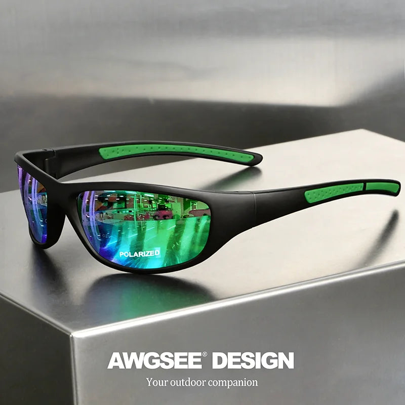 Gafas de sol deportivas polarizadas negras y verdes con protección UV400 y una montura elegante y resistente diseñada para un uso activo