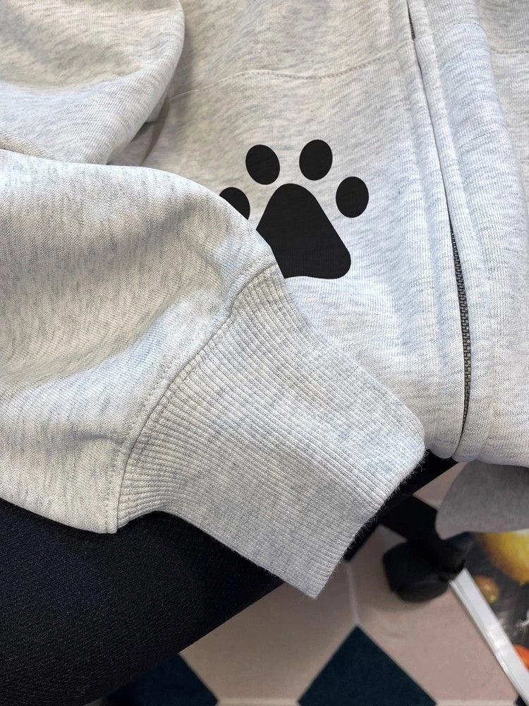 Women Cute Print Hoodies Winter Thick Warm Loose Preppy Style Kawaii Sweatshirts Casual Long Sleeve Female Sweet Zipper Chic Top