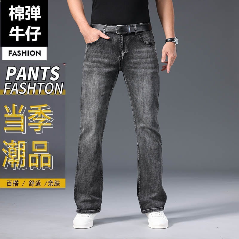 mens micro flared denim jeans casual pants in dark gray denim with a straight-leg cut and faded wash suitable for casual wear