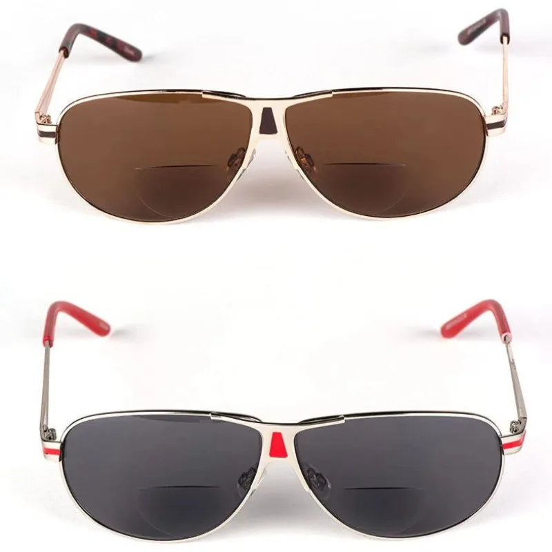 +1.0~+3.5 Sunglasses with Prescription Reading Glasses Double Lens Glasses Dual Function Glasses Metal Eyeglass Frame Sunglasses