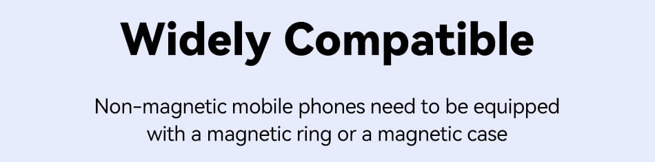 Texto negro en negrita que indica alta compatibilidad en un fondo azul claro, resaltando la almohadilla magnética de carga rápida de 15 W para iPhone.