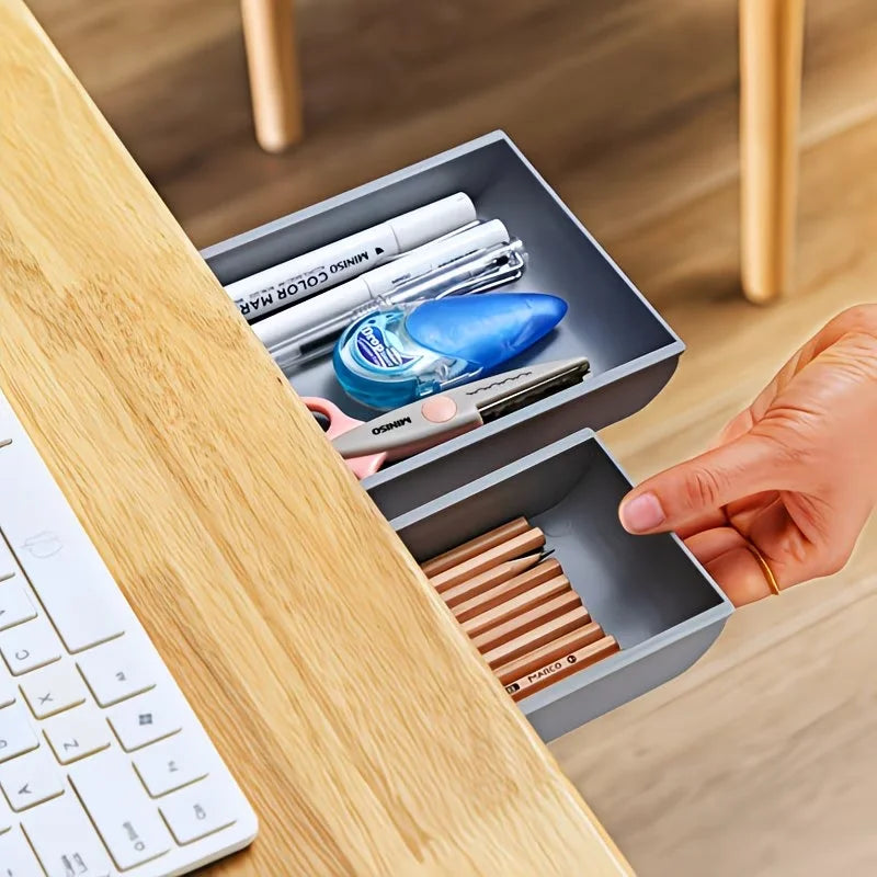 1 hidden under-desk storage box, sliding partition storage box, for home and school desktop storage and organization