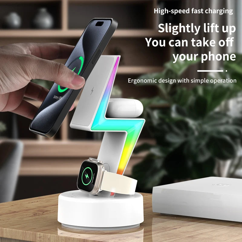 Arrival 3 in 1 wireless charger RGB light suitable for phone holder magnetic wireless charging