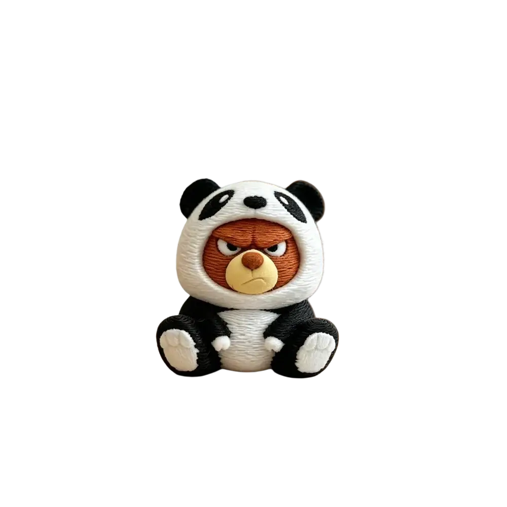 3d printing bear collectible figurine wearing a black and white panda jacket viewed from the front