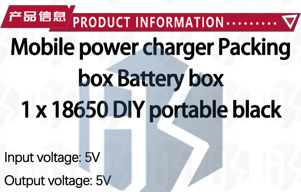 Schwarzes tragbares Metall-Powerbank-Baukastenset mit 18650-Akku, ausgelegt für die DIY-Nutzung, mit USB-Eingangsladegerät (Input 5 V) und Ausgangs-Input-5-V-Funktionen.