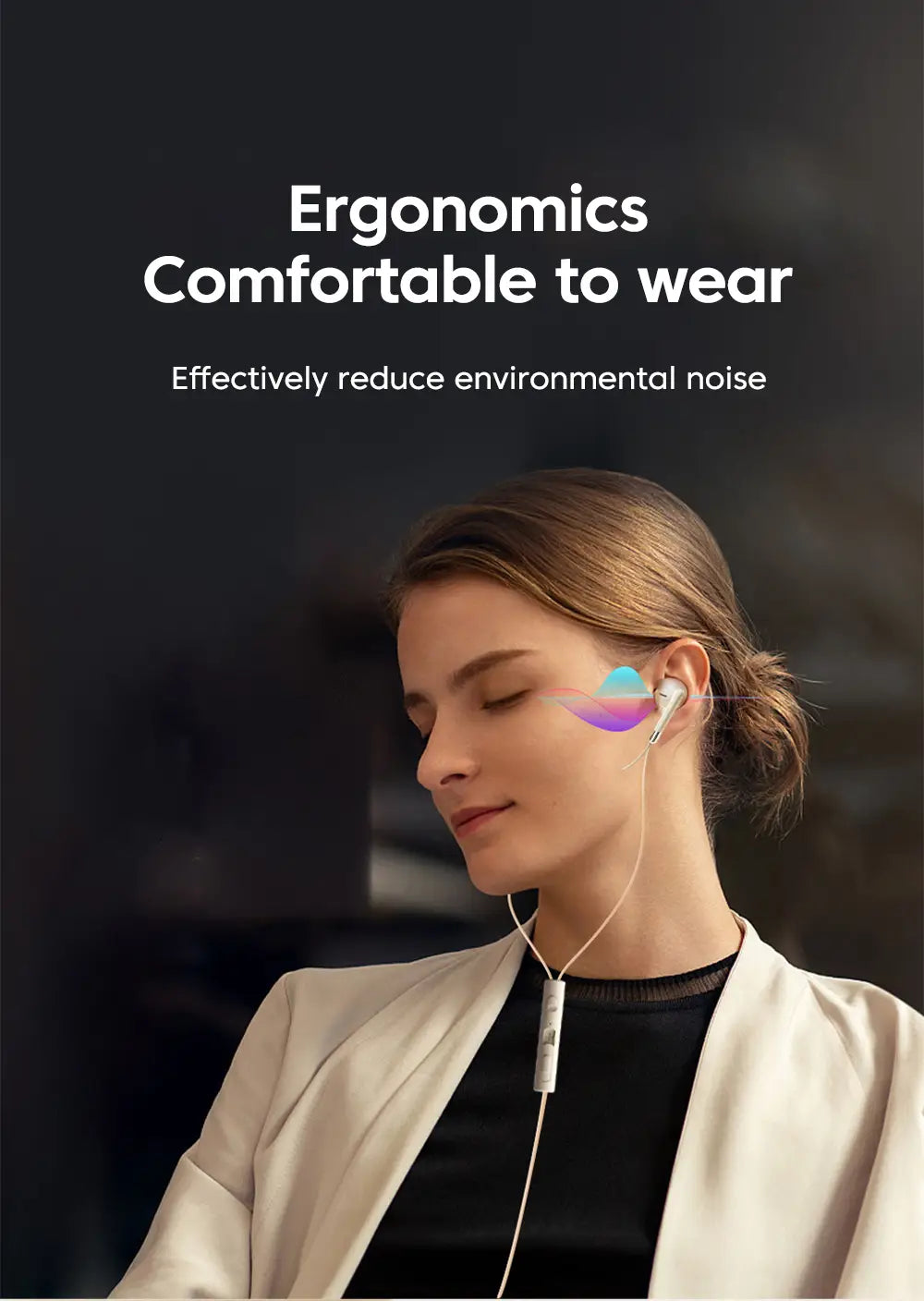 White wired in-ear headphones with a sleek minimalist design and a silver-colored inline volume control module.