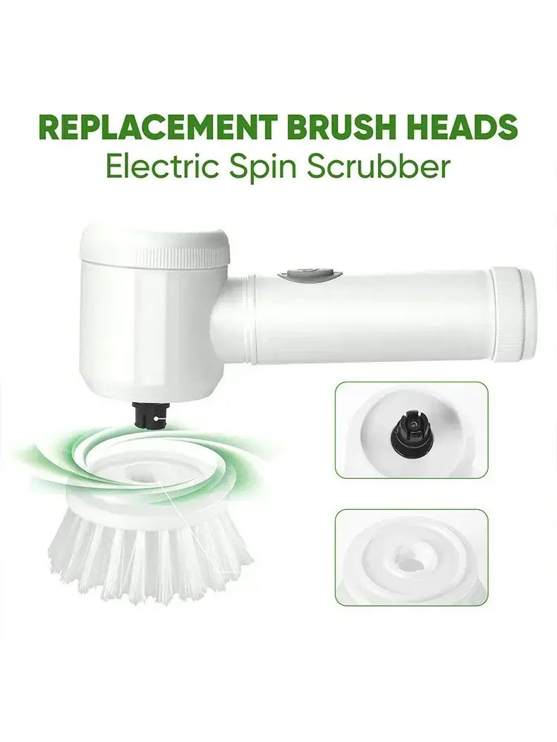 white plastic replacement brush head for electric spin scrubber with circular soft bristles and black central attachment point designed for electric cleaning brush use.