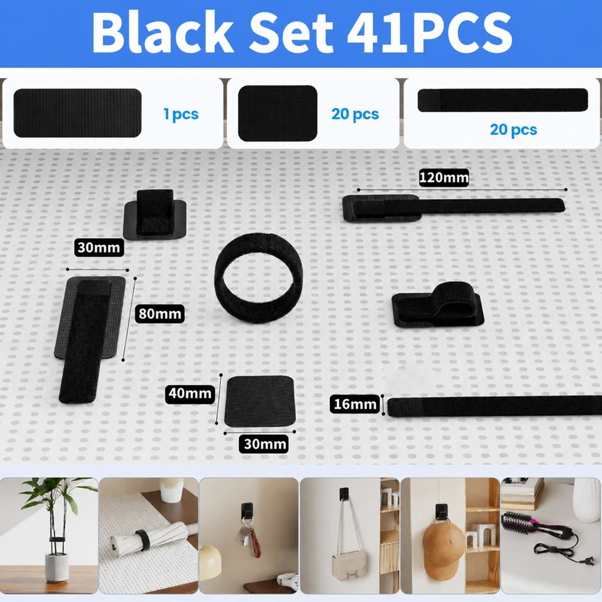 Cable Management Under Desk, Up to 15 Cord Enhanced Wire Holder Cord Organizer, Adjustable Hook and Loop Cable Ties, Home Offic