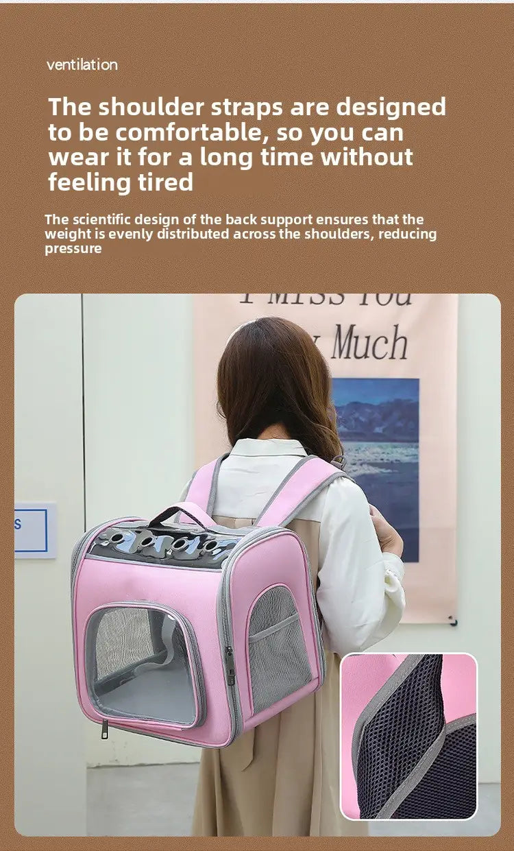 Sac à dos de transport pour animaux en maille rose et grise, avec bretelles réglables en tissu Oxford résistant, destiné aux petits chats et aux petits chiens.