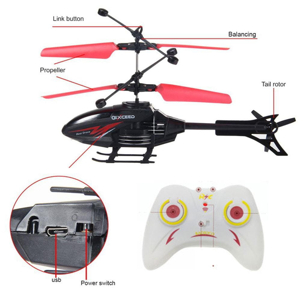 black and red exceed brand remote control induction suspension helicopter toy with white controller featuring yellow and red accents