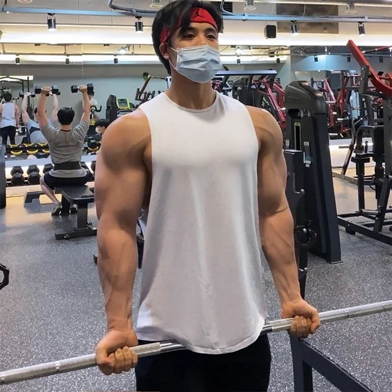 Men Bodybuilding Tank Tops Workout Fitness Cotton Sleeveless shirt Running Clothes Gym Stringer Singlet Male Summer Casual Vest