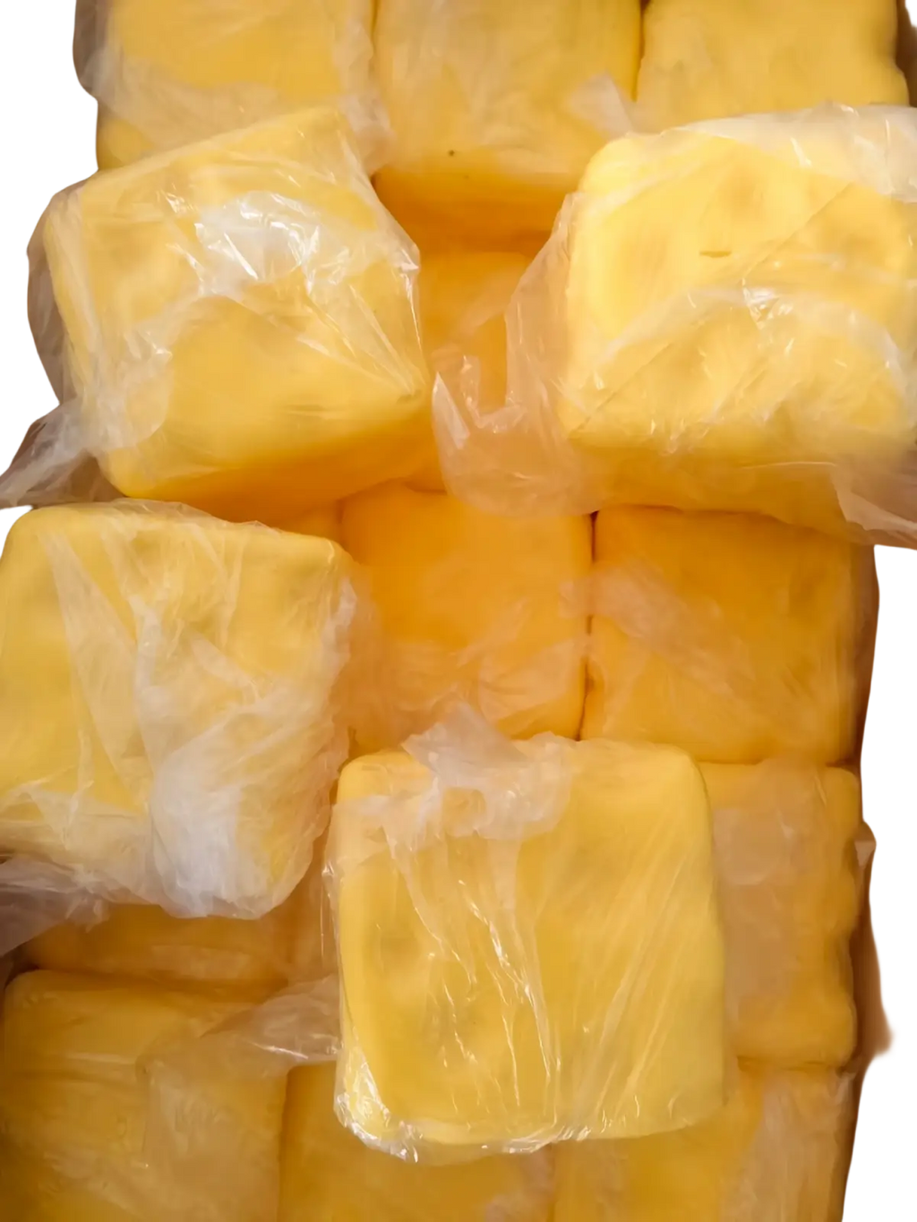 Yellow square-shaped cheese slow rising squishy toy wrapped in clear plastic for stress relief and anxiety relief