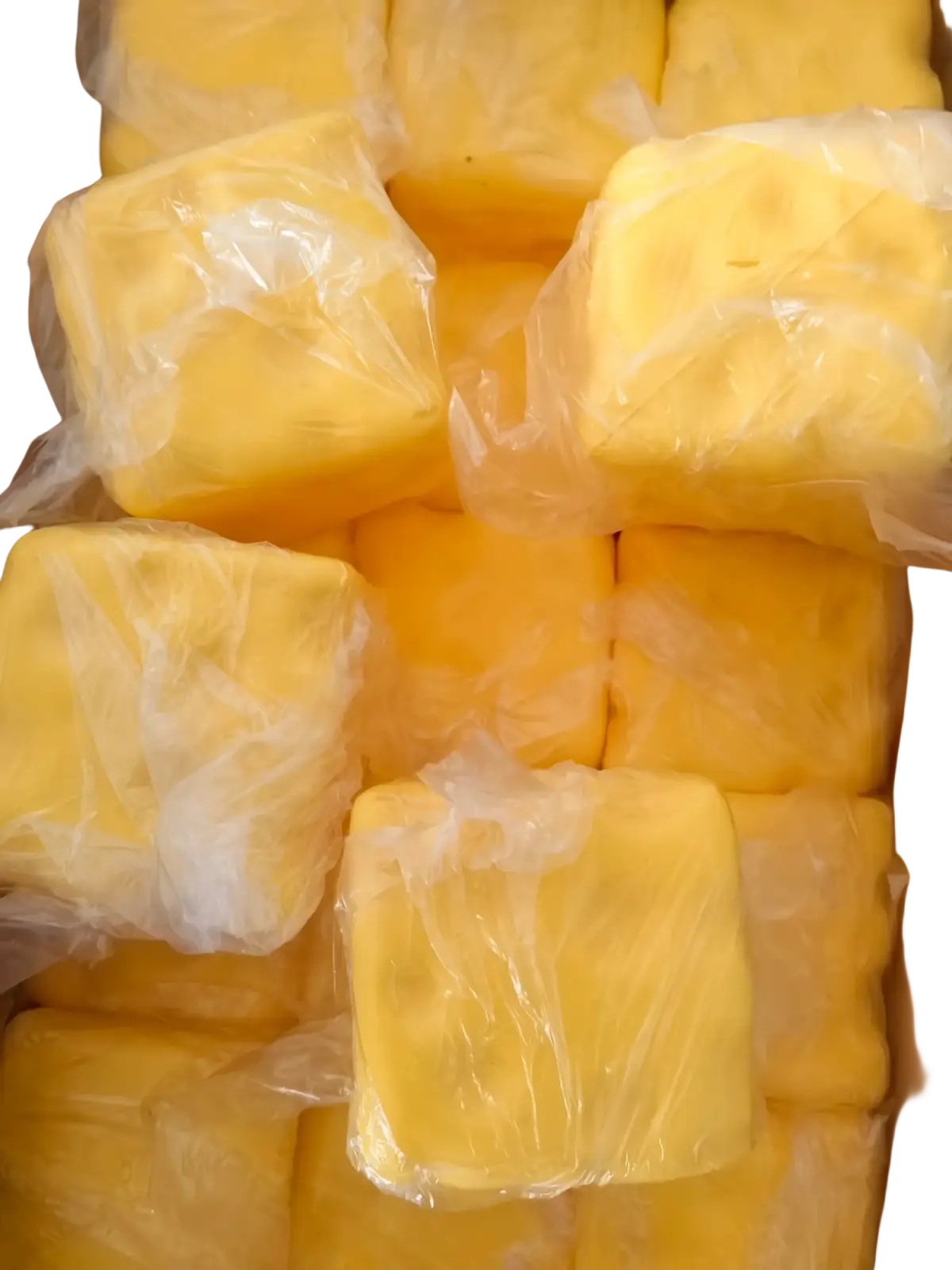 Yellow square-shaped cheese slow rising squishy toy wrapped in clear plastic for stress relief and anxiety relief