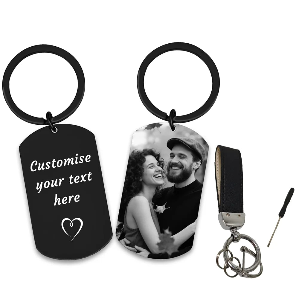 Personalized Photo Keychain For Couples Family,Custom Double Sided Engraved Keyring,Romantic Keepsake Birthday Anniversary Gift