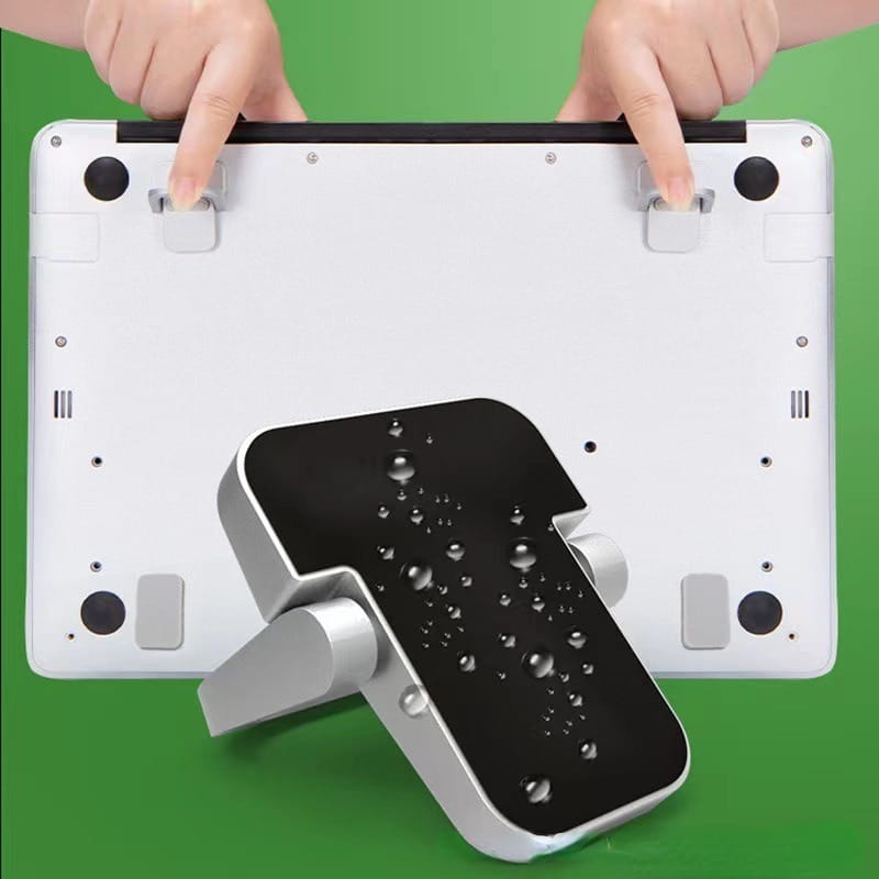 silberner und schwarzer Mini-Aluminium-Laptopständer mit elegantem, modernem Design zur tragbaren Notebook-Unterstützung.