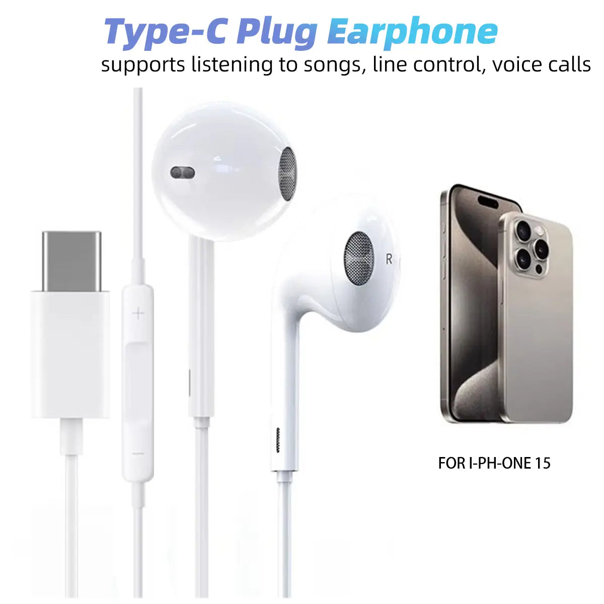 Weiße USB-C-kabelgebundene In-Ear-Kopfhörer mit Mikrofon mit schlankem minimalistischen Design und Inline-Bedienelementen.