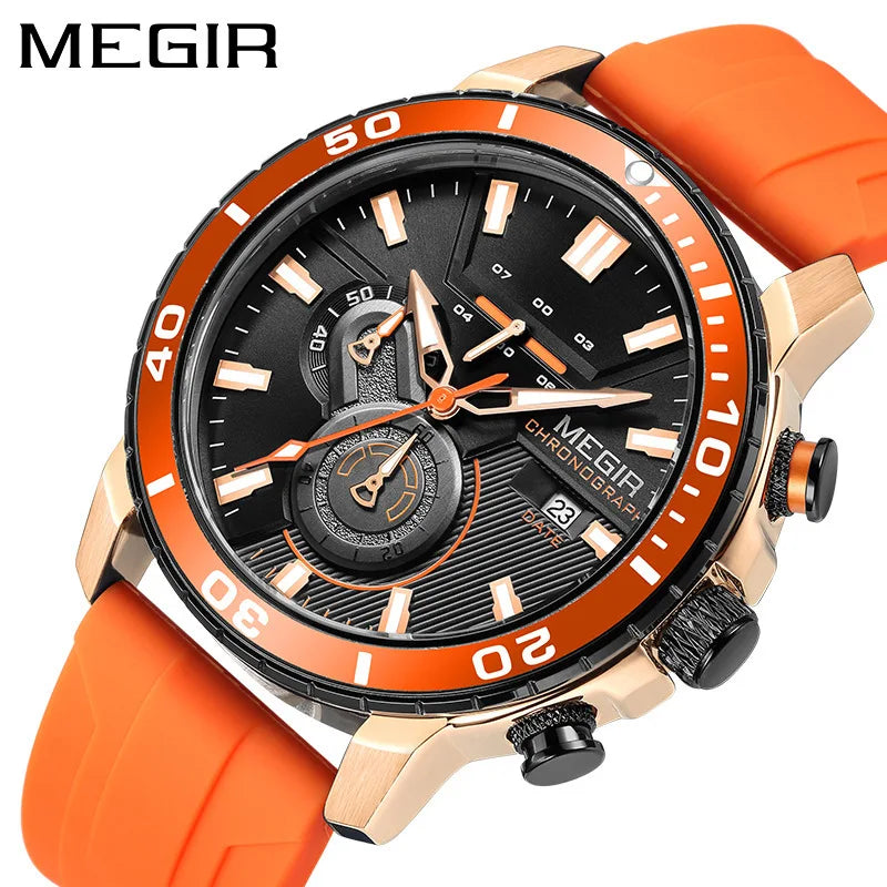 MEGIR Men Wristwatch Fashion Casual Quartz Date Watches Luxury Male Clock Chronograph Multifunctional 30M Waterproof Sport