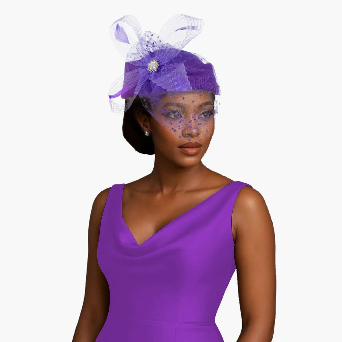 Women Bridal Fascinator with Feathers Dot Print Veil Elegant Pillbox Hats for Tea Party Wedding Church Fedoras Headscarf Bonnet