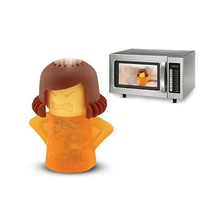Cuisoir à œuf en silicone orange, au design de cheveux bruns et au visage en colère, conçu pour le nettoyage à la vapeur au micro-ondes du produit nettoyant à la vapeur pour micro-ondes destiné à la femme en colère.