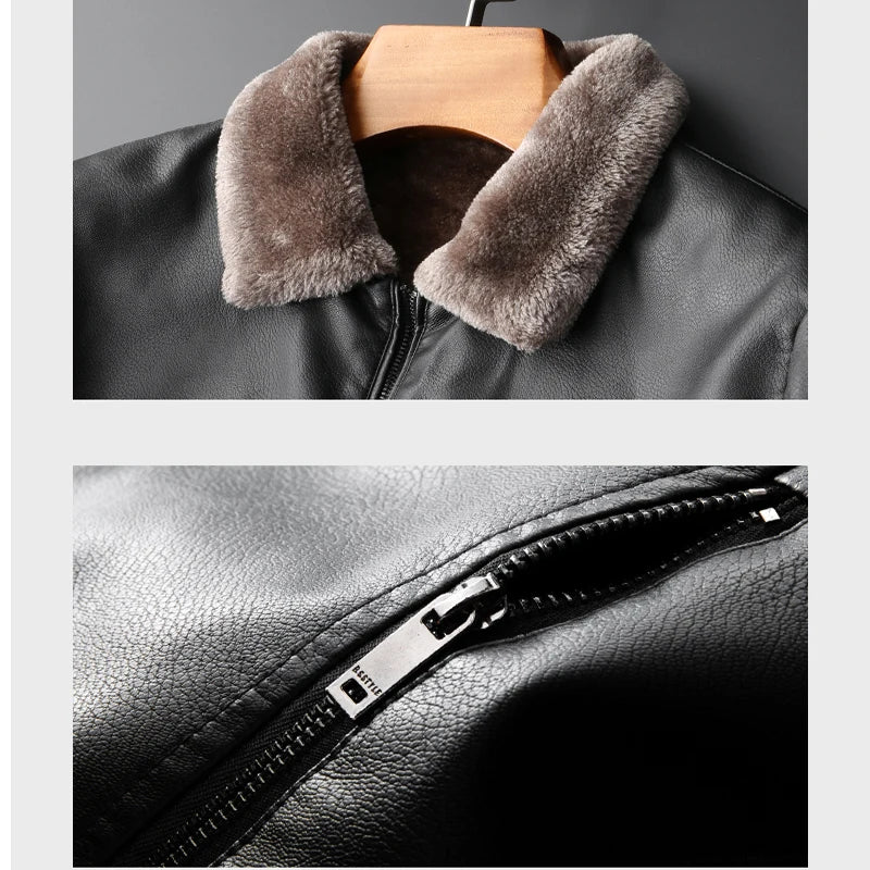 Men's Leather Jacket Autumn and Winter New Collection Coat with Fleece, Middle-Aged Leather Jacket, Light Business Casual Coat