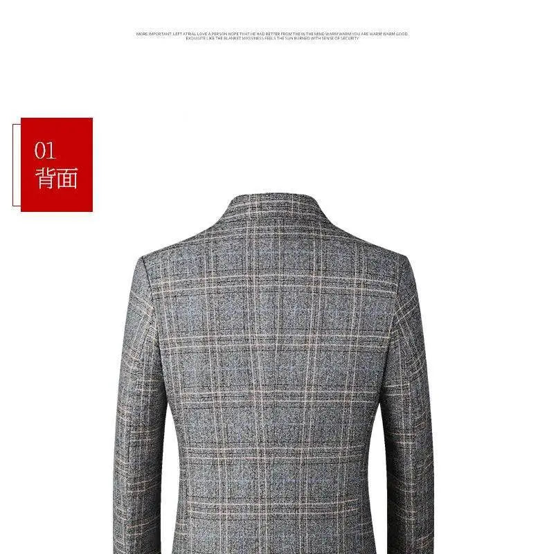 Blazer de lana con mezcla de cuadros grises para hombre, estilo casual de negocios, con un ajuste entallado estructurado y solapa tipo muesca.