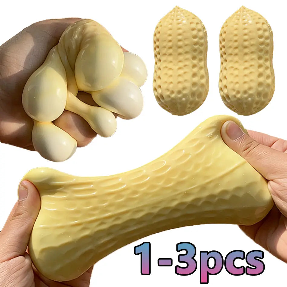 yellow soap ball stress relief peanut fidget toy made of stretchy silicone with a textured bumpy surface
