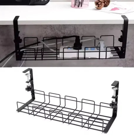 40cmCable Management Box Under Desk Cable Organizer Storage Shelf Desk Wire Management Cable Tray Under Desk No Drill Metal Rack