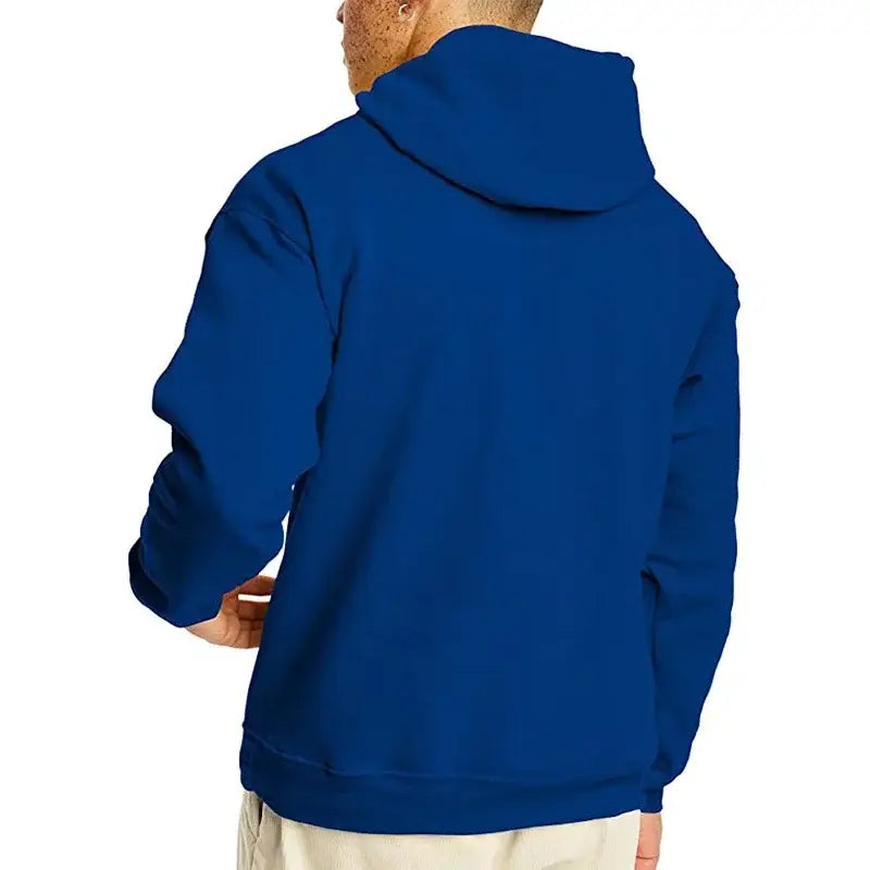 Herren-übergroßer Fleece-Pullover mit Kapuze in einfarbigem Königsblau mit klassischem, schlichtem Design und Kapuze.