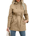 Women's Hooded Trench Coat Spring Autumn Fitted Solid Color Jacket for Daily Outdoor Camping Hiking