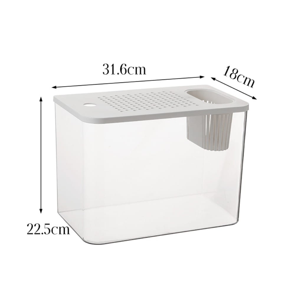 pecera transparente para mascotas y de ABS con tapa, fabricada en plástico transparente, con una tapa perforada blanca provista de un asa integrada, de 31,6 cm por 18 cm por 22,5 cm