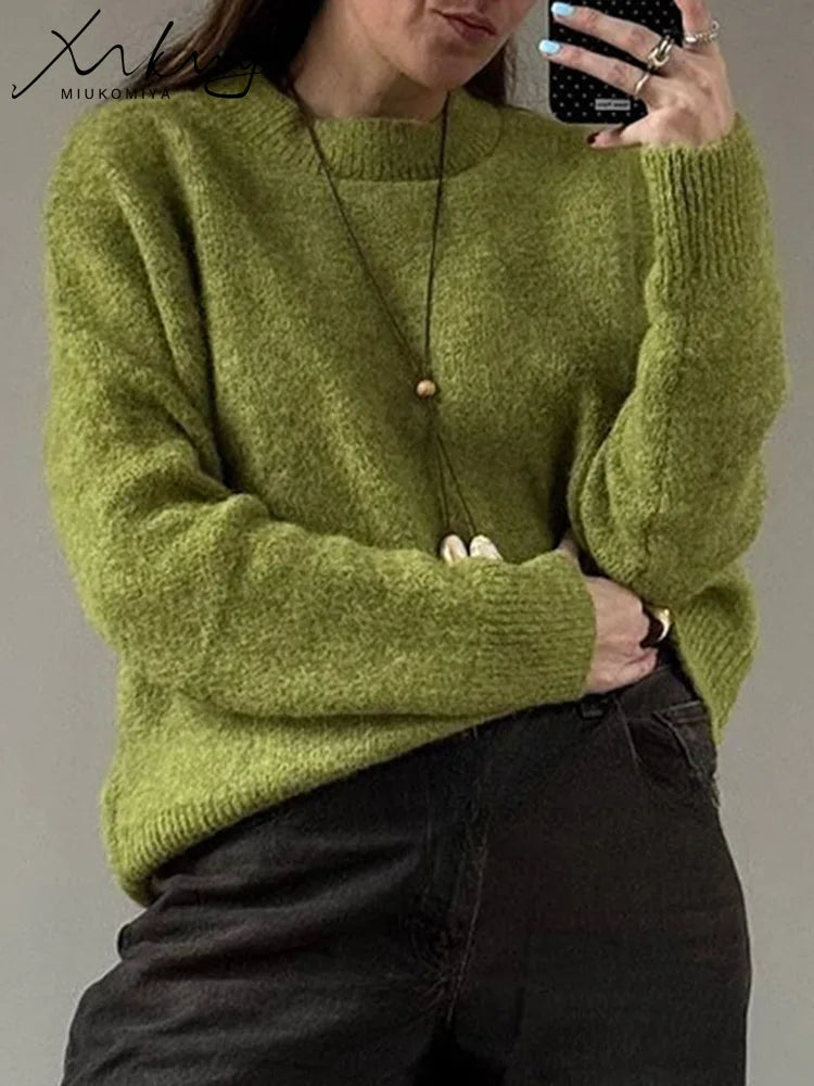 Women's Winter Sweater Warm Pullovers O Neck Knitwear Loose Knit Jumpers Basic Brown Sweaters For Women Winter Pink