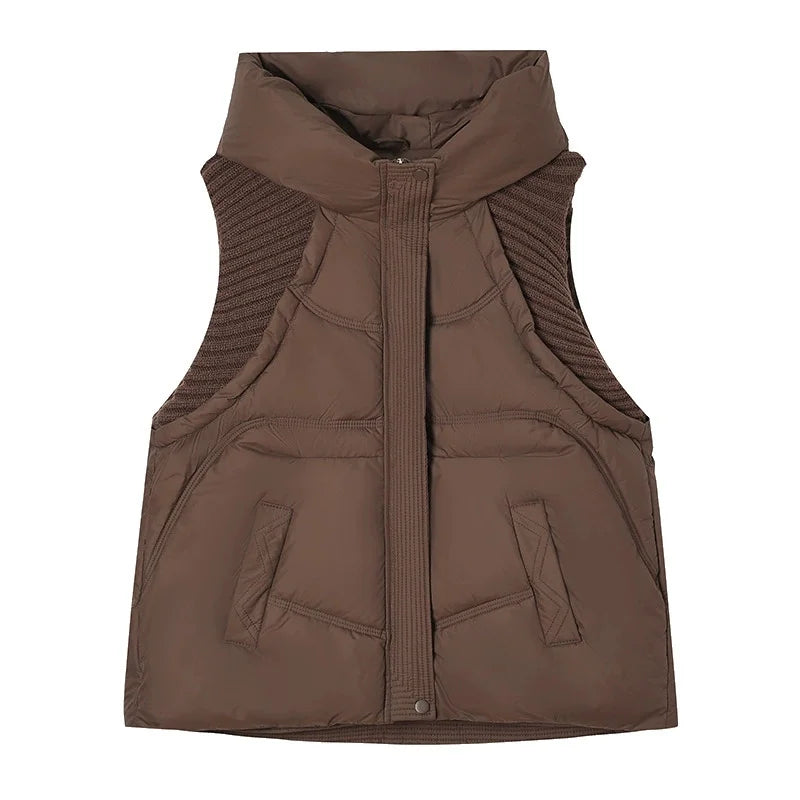 Winter Down Cotton Vest Jacket Women 2025 New Sleevele Jacket Hooded Parkas Warm Vest Coat Female Waistcoat Overcoat Ladies Tops