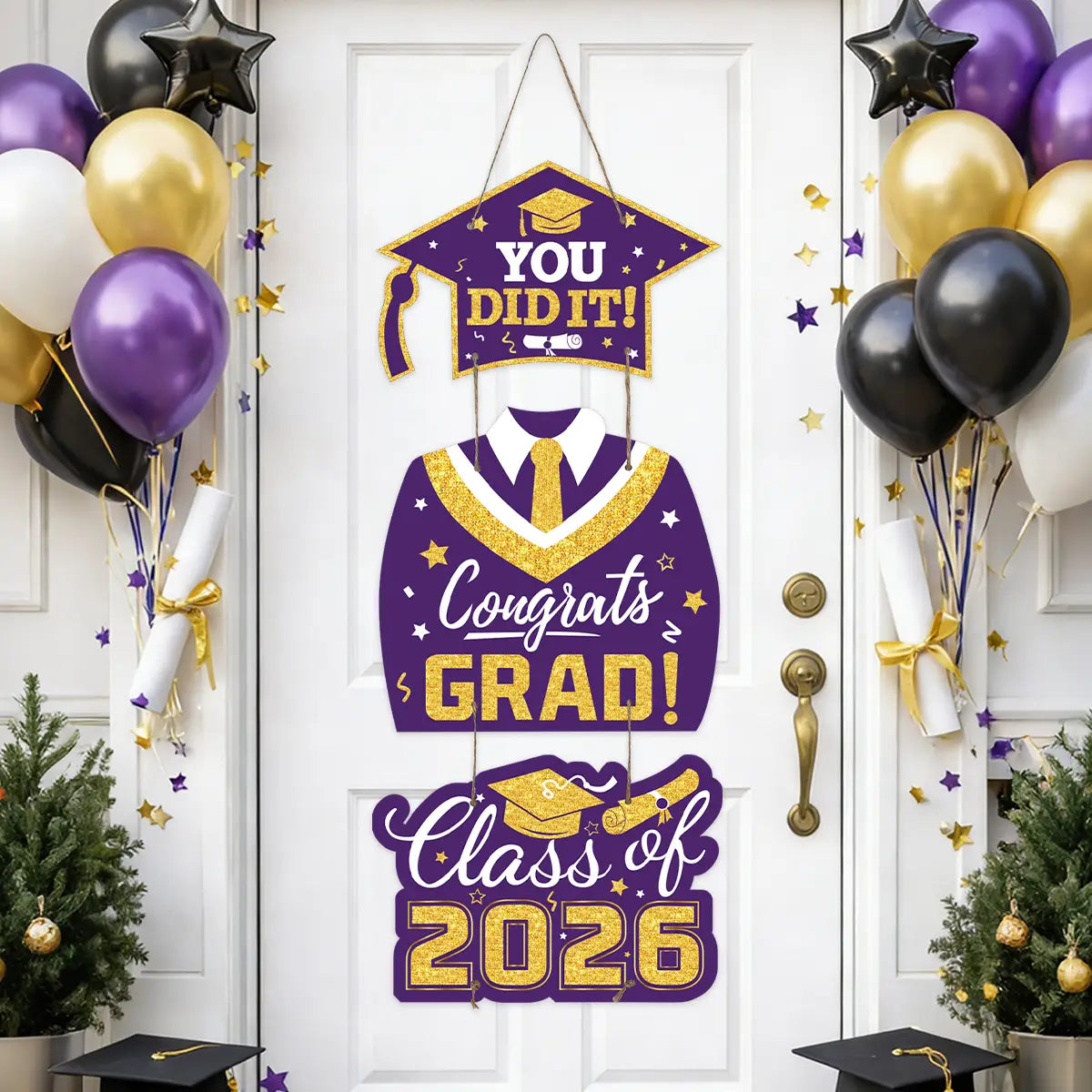 Graduation Season Paper Door Hanging Congrats Grad Party Decor Class of 2026 Gown Hat Hanging Grad Celebration Party Supplies