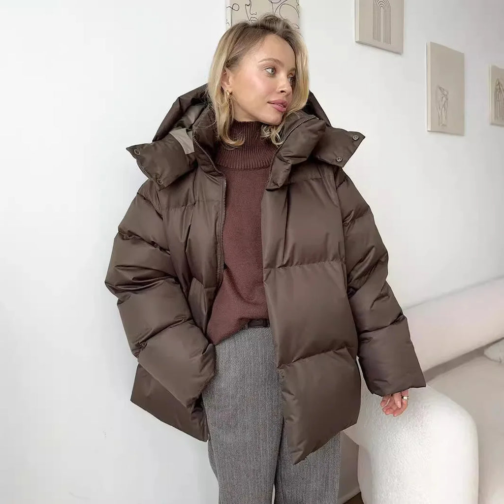 New Women Loose Cotton Padded Jacket Solid Hooded Parkas Coat Female Puffer Coat Winter Outwear