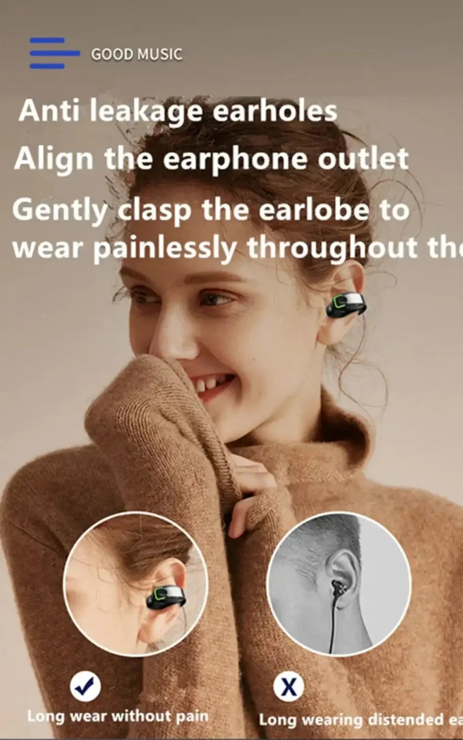 Black and silver ear clip lightweight bluetooth 5.3 sport headphones with a sleek ergonomic design for comfortable long-term wear.