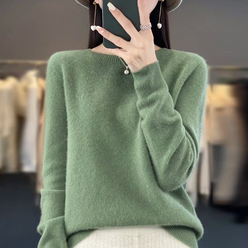 New Cashmere Sweater for Women in Autumn and Winter 100% Merino Wool Fashion O-neck Warm Pullover Top