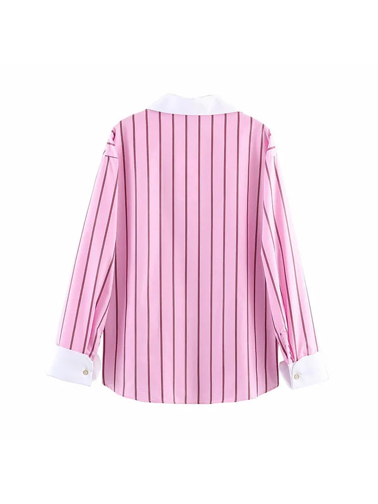 Women Blouses Tops Spring New Fashion Color Blocking Elegant Women's Shirts Tops Chic Street Single-breasted Tops